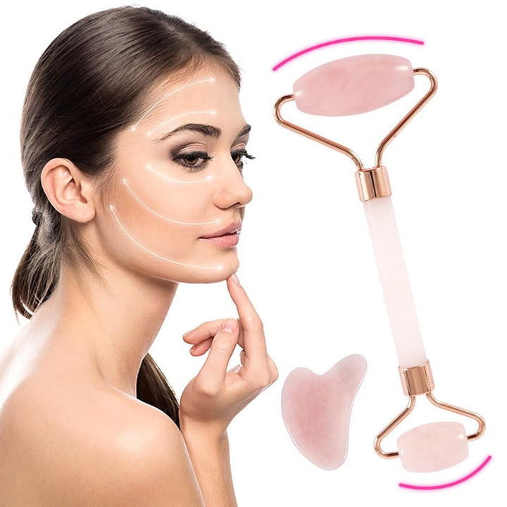 Gua Sha with Rose Quartz Facial Roller Set